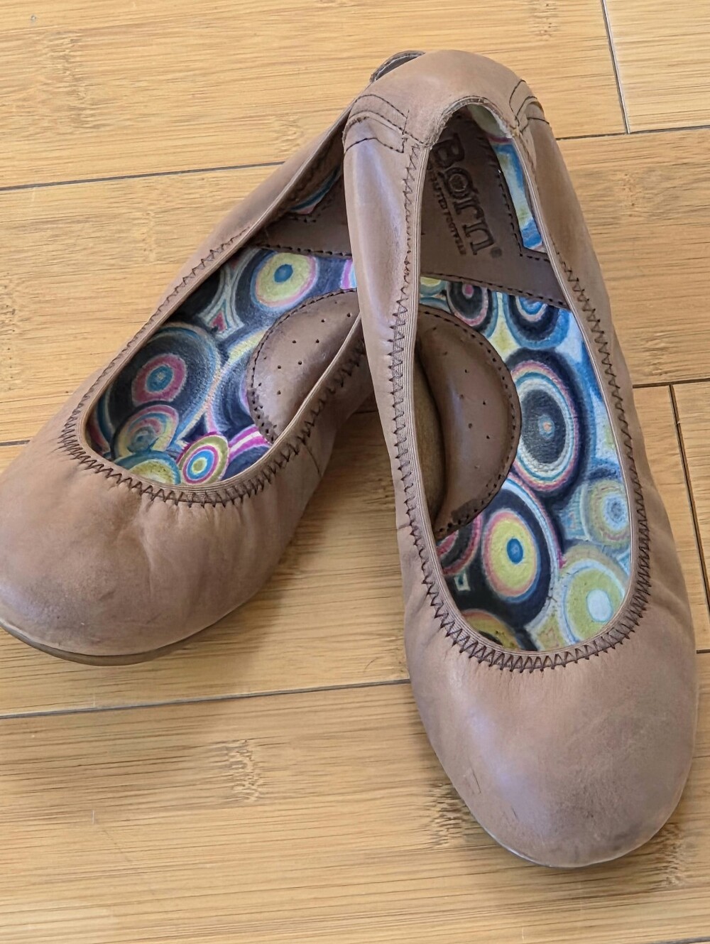 Born Julianne Leather Ballet Flat 8M Mid Brown